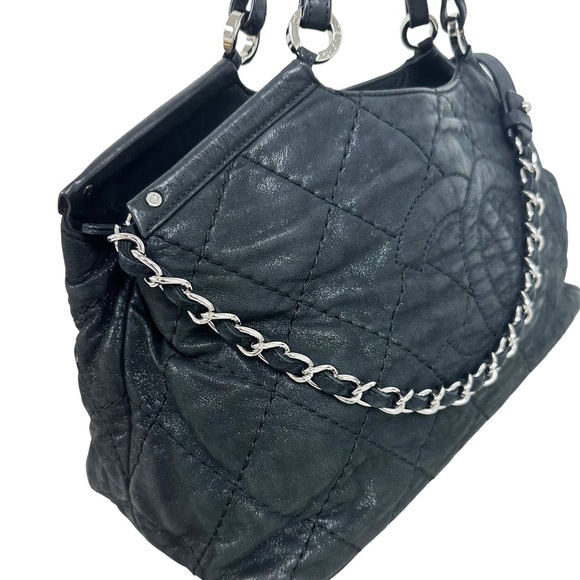 Chanel Matelasse Quilted Black Shimmer Leather Chain Shoulder Tote Bag - Picture 6 of 16